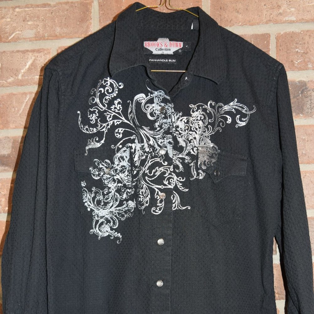 Brooks and Dunn Collection Shirt Womens L Large Panhandle Slim Black with Silver